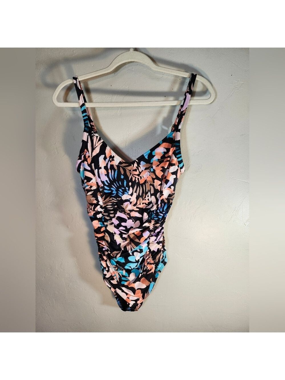 Aqua Green Women's One Piece Swimsuit Floral Tummy Control Sz M